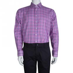 Pre Owned Etro Two Tone Geometric Weave Long Sleeve Button Front Cotton Shirt L