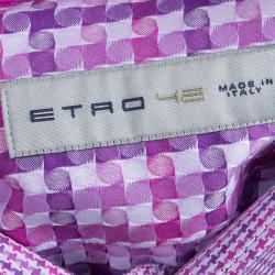 Pre Owned Etro Two Tone Geometric Weave Long Sleeve Button Front Cotton Shirt L