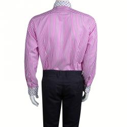 Pre Owned Etro Pink Striped Contrast Collar Detail Long Sleeve Button Down Shirt L 