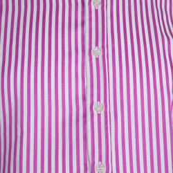Pre Owned Etro Pink Striped Contrast Collar Detail Long Sleeve Button Down Shirt L 