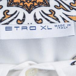 مملوكة مسبقًا Etro Brown and White Printed Long Sleeve Buttondown Cotton Shirt XL