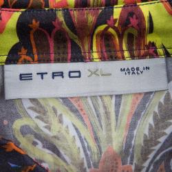 Pre Owned قميص إيترو كم طويل أزرار أمامية نقوش متعددة الألوان XL