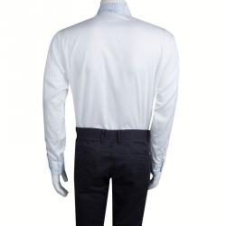 Pre Owned قميص إيترو أزرار أمامية تطريز بنقوش أصداف وياقة بلون مغاير قطن أبيض L