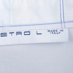 Pre Owned قميص إيترو أزرار أمامية تطريز بنقوش أصداف وياقة بلون مغاير قطن أبيض L