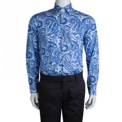 مملوكة مسبقًا قميص إيترو أزرار أمامية أكمام طويلة قطن مطبوع بيزلي أزرق M