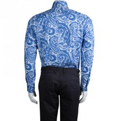 مملوكة مسبقًا قميص إيترو أزرار أمامية أكمام طويلة قطن مطبوع بيزلي أزرق M