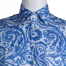 مملوكة مسبقًا قميص إيترو أزرار أمامية أكمام طويلة قطن مطبوع بيزلي أزرق M