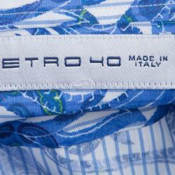 مملوكة مسبقًا قميص إيترو أزرار أمامية أكمام طويلة قطن مطبوع بيزلي أزرق M