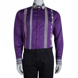 Pre Owned Etro Purple Pleat Detail Long Sleeve Button Front Cotton Shirt M