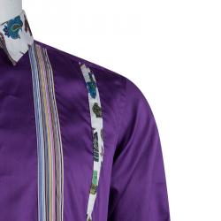 Pre Owned Etro Purple Pleat Detail Long Sleeve Button Front Cotton Shirt M