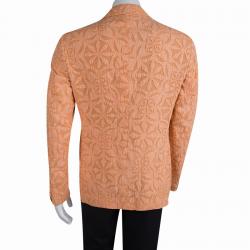 Pre Owned Etro Orange Floral Applique Detail Cotton Blazer M