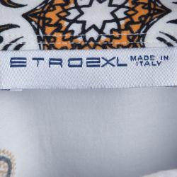 Pre Owned قميص إيترو  بأزرار أمامية وأكمام طويلة قطن نقش أبيض وبني XXL