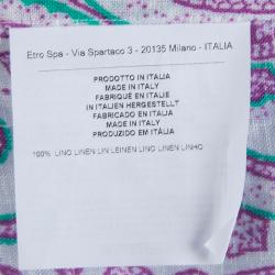 Pre Owned قميص ايترو بأزرار أمامية وأكمام طويلة كتان نقوش بايزلي أبيض L