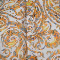 Pre Owned قميص إيترو  بأزرار أمامية وأكمام طويلة كتان نقش بايزلي برتقالي XXL