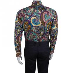 مملوكة مسبقًا قميص ايترو بأزرار أمامية وأكمام طويلة قطن نقوش بايزلي متعدد الألوان L