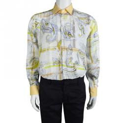 Pre Owned Etro Floral Printed Linen Contrast Collar Button Front Shirt L