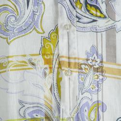 Pre Owned Etro Floral Printed Linen Contrast Collar Button Front Shirt L