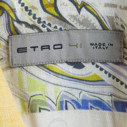 Pre Owned Etro Floral Printed Linen Contrast Collar Button Front Shirt L