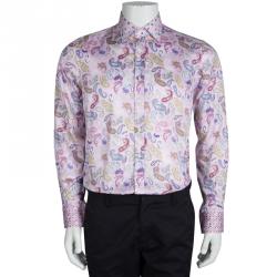 Pre Owned قميص إيترو قطن وردي مطبوع بأكمام طويلة أزرار أمامية M