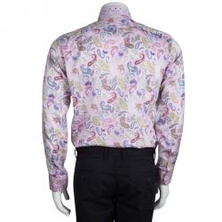 Pre Owned قميص إيترو قطن وردي مطبوع بأكمام طويلة أزرار أمامية M