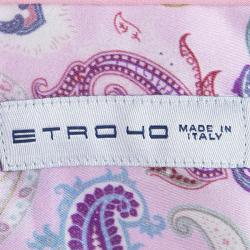 Pre Owned قميص إيترو قطن وردي مطبوع بأكمام طويلة أزرار أمامية M