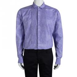 Pre Owned Etro Purple Cotton Paisley Motif Long Sleeve Button Front Shirt XL