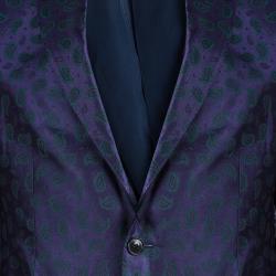 Pre Owned Etro Purple Paisley Motif Jacquard Silk Blazer M