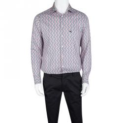 مملوكة مسبقًا Etro Multicolor Zig Zag Houndstooth Print Long Sleeve Button Front Shirt L