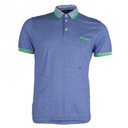 Pre Owned Etro Blue Contrast Rib Trim Polo T-Shirt M