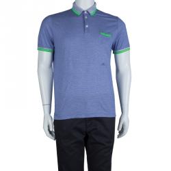 Pre Owned Etro Blue Contrast Rib Trim Polo T-Shirt M