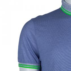 Pre Owned Etro Blue Contrast Rib Trim Polo T-Shirt M