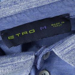 Pre Owned Etro Blue Contrast Rib Trim Polo T-Shirt M