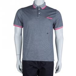Pre Owned Etro Grey Contrast Rib Trim Polo T-Shirt M