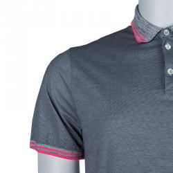 Pre Owned Etro Grey Contrast Rib Trim Polo T-Shirt M