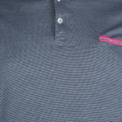 Pre Owned Etro Grey Contrast Rib Trim Polo T-Shirt M
