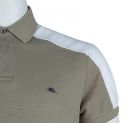 Pre Owned Etro Khaki Colorblock Knit Polo T-Shirt XL