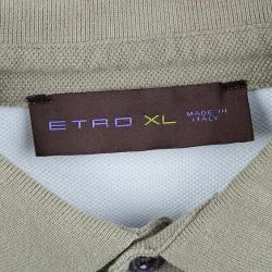 Pre Owned Etro Khaki Colorblock Knit Polo T-Shirt XL