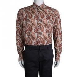 Pre Owned قميص إيترو بأزرار أمامية وأكمام طويلة قطن بنقوش البايزلي بيج L