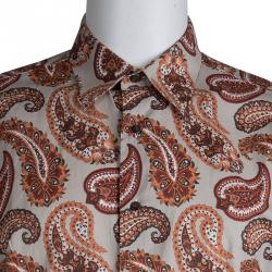 Pre Owned قميص إيترو بأزرار أمامية وأكمام طويلة قطن بنقوش البايزلي بيج L