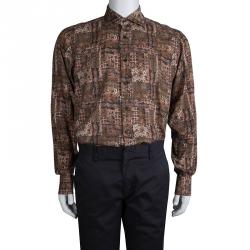 مملوكة مسبقًا Etro Brown Printed Long Sleeve Button Front Shirt L