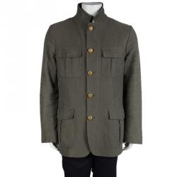 Pre Owned Etro Olive Green Patch Pocket Detail Button Front Jacket XL