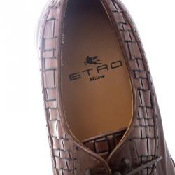 Pre Owned Etro Brown Leather Woven Detail Oxfords Size 41