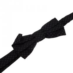 Fendi FF Black Textured Silk Thin Bow Tie One Size