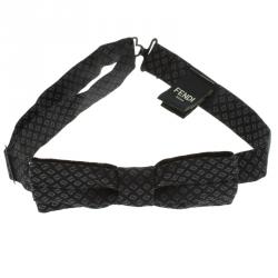 Fendi Black Zucca Print Silk Pleated Narrow Bow Tie