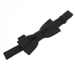 Fendi Black Zucca Print Silk Pleated Narrow Bow Tie