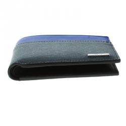 Pre Owned Fendi Black/Blue Leather Bi Fold Wallet