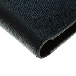 Pre Owned Fendi Black/Blue Leather Bi Fold Wallet
