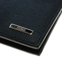Pre Owned Fendi Black/Blue Leather Bi Fold Wallet