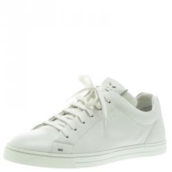 Pre Owned Fendi White Leather Classic Lace Up Sneakers Size 40