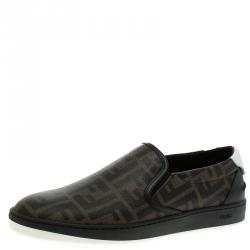 Fendi Brown Zucca Coated Canvas Slip On Sneakers Size 41